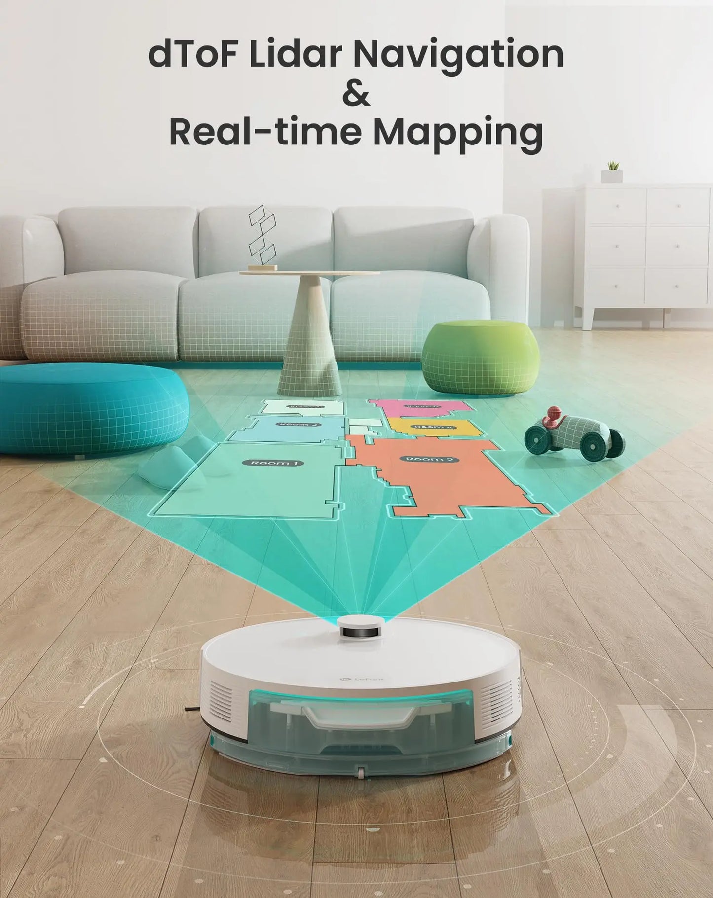 Lefant N3 Robot Vacuum Cleaner with Mop,6000pa,dToF Laser Navigation, Sonic Vibration Wash 12000/min,Ultrasonic Carpet Detection