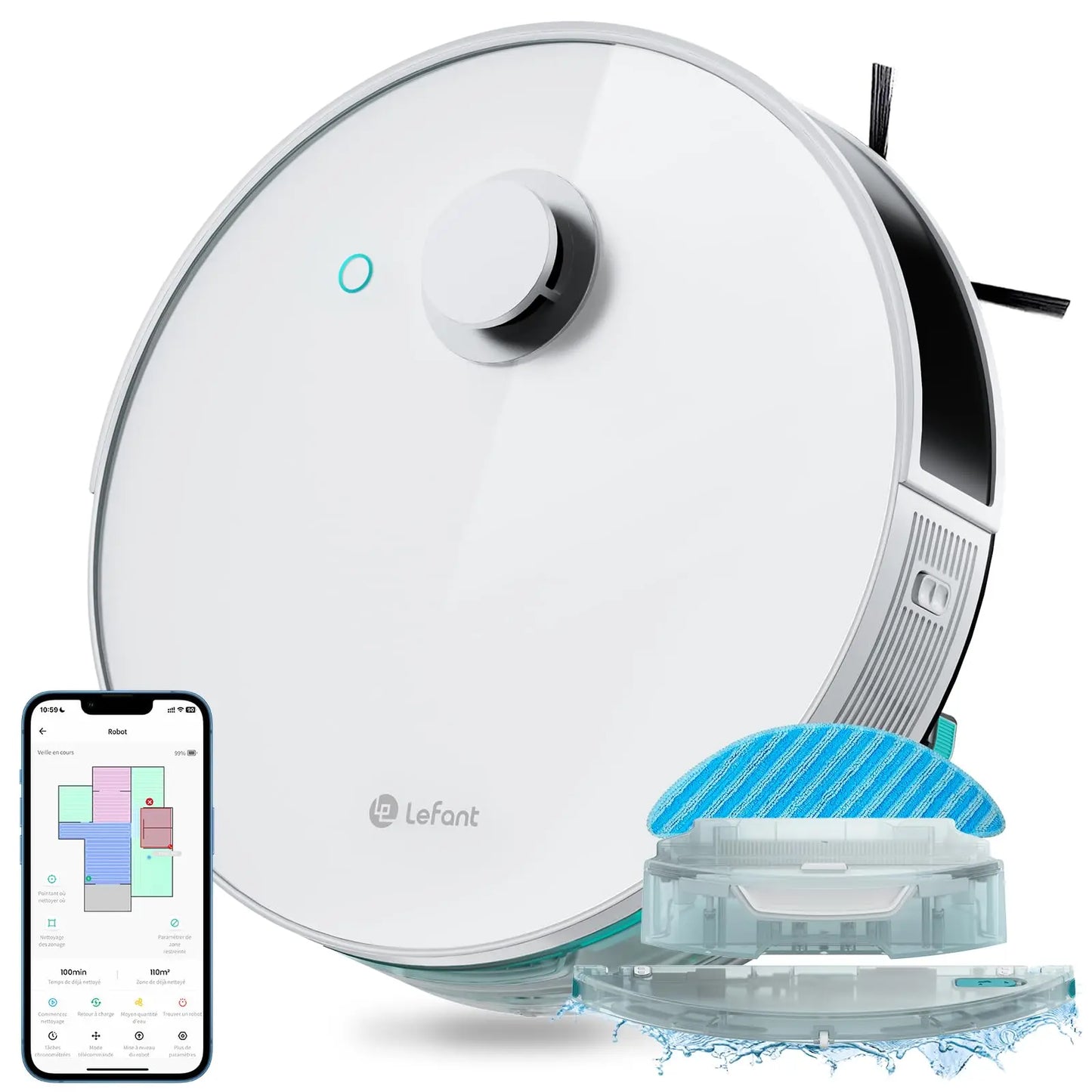 Lefant N3 Robot Vacuum Cleaner with Mop,6000pa,dToF Laser Navigation, Sonic Vibration Wash 12000/min,Ultrasonic Carpet Detection