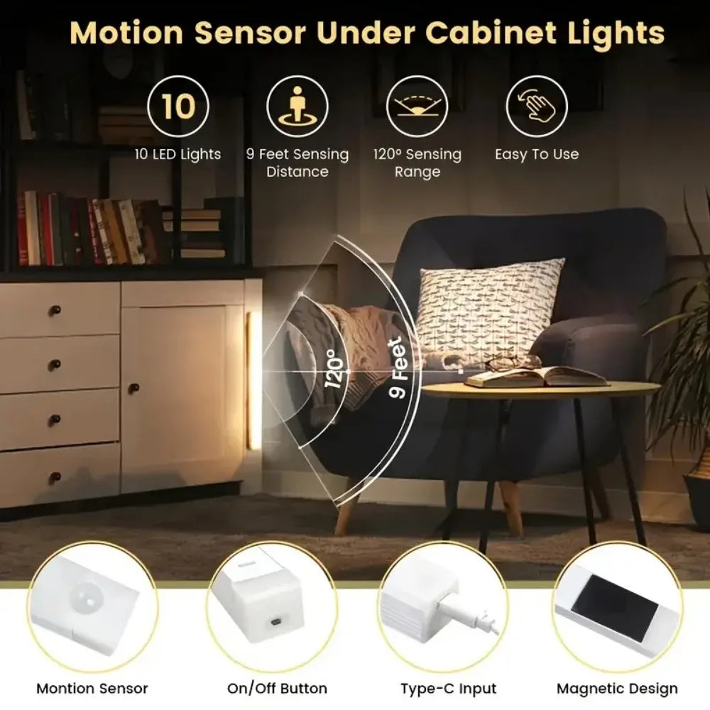 مصباح LED لاسلكي قابل لإعادة الشحن بمنفذ USB ومزود بمستشعر حركة للمنزل