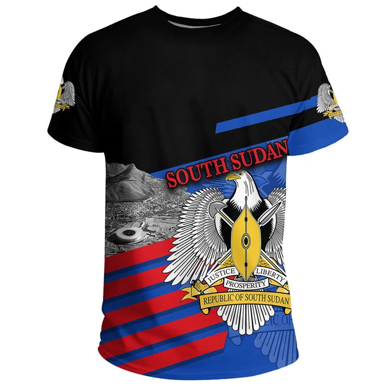 South Sudan Flag Men's T-shirt Fashion Summer Breathable Sports Short-sleeved Tops Casual Oversized Round Neck Street Wear Tees