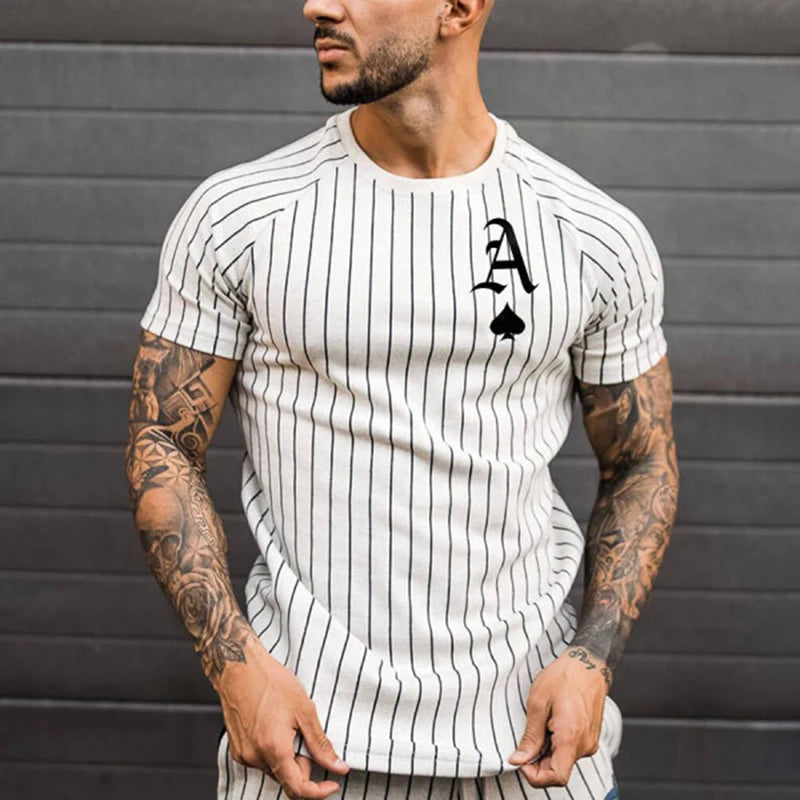 Poker Spade and King Summer Hot Sales Men's Vertical Striped T-shirt Round Neck