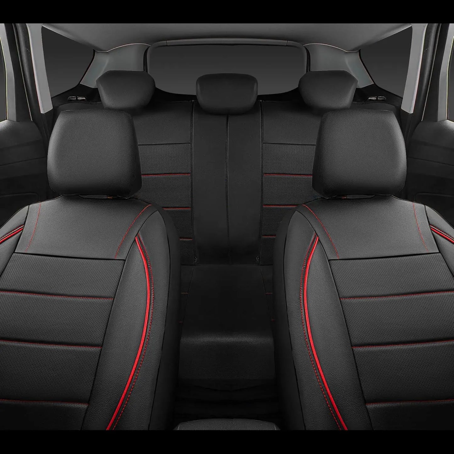 Universal Leather Car Seat Covers Red Simple Waterproof 5 Seat Car Seat Cover