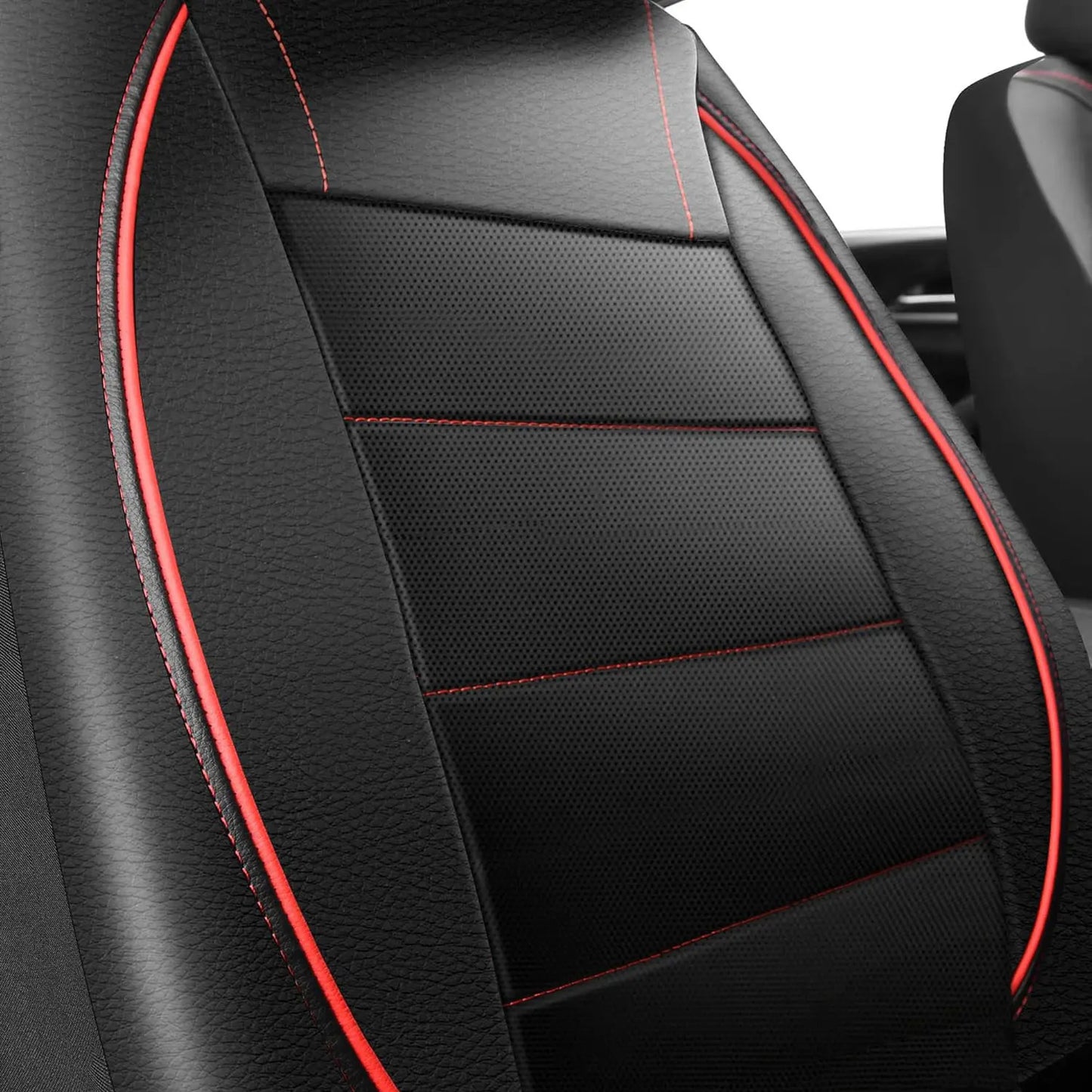 Universal Leather Car Seat Covers Red Simple Waterproof 5 Seat Car Seat Cover