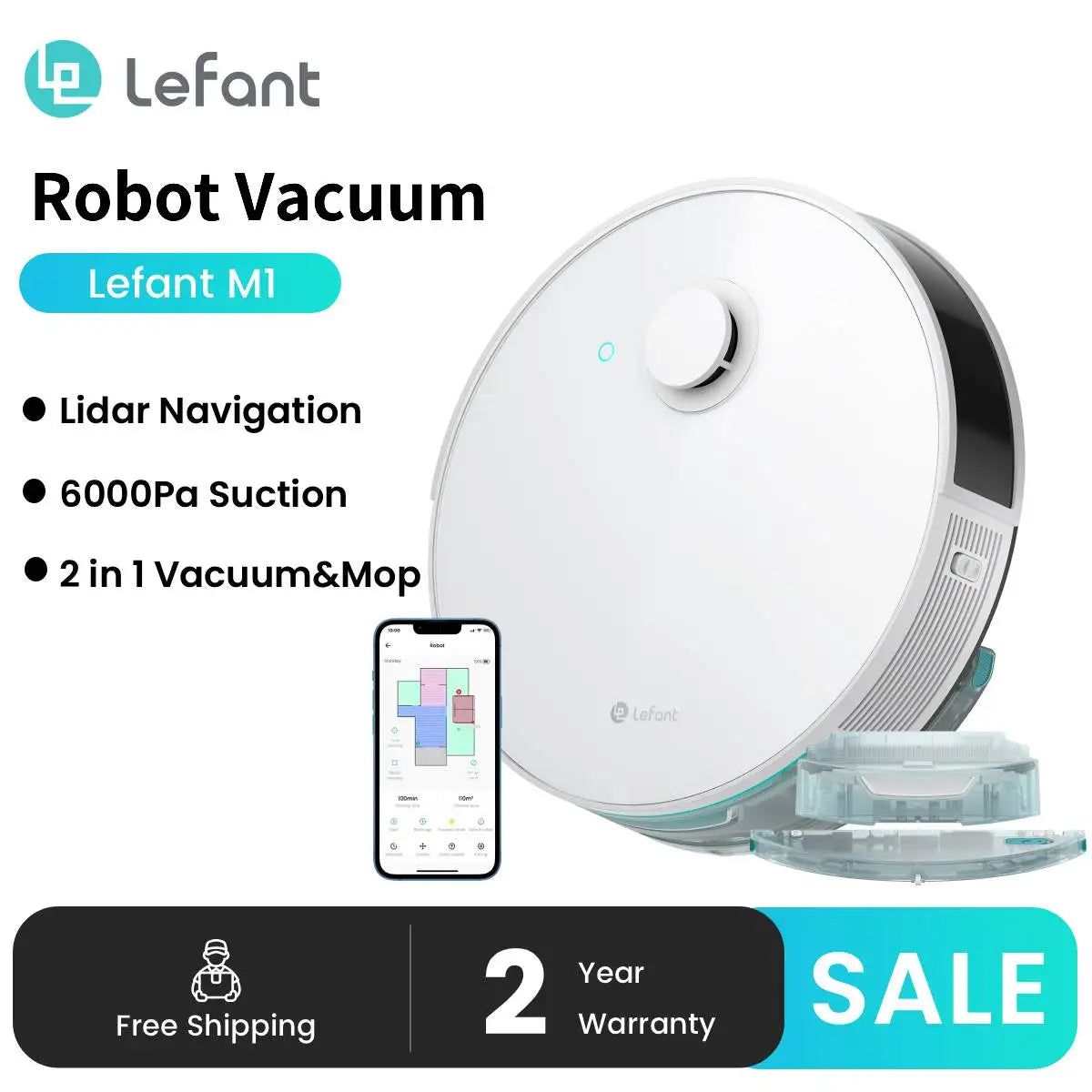 Lefant N3 Robot Vacuum Cleaner with Mop,6000pa,dToF Laser Navigation, Sonic Vibration Wash 12000/min,Ultrasonic Carpet Detection