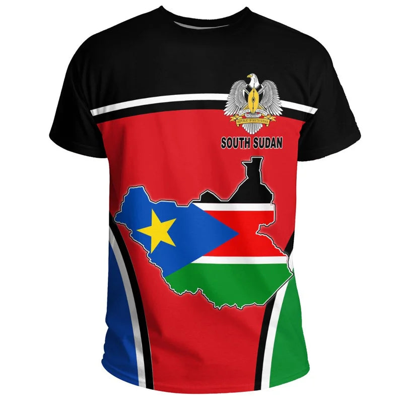 South Sudan Flag Men's T-shirt Fashion Summer Breathable Sports Short-sleeved Tops Casual Oversized Round Neck Street Wear Tees