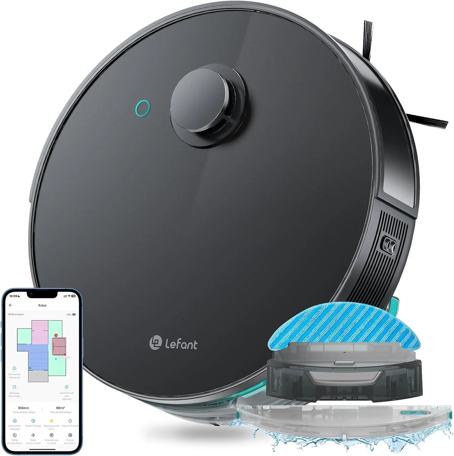 Lefant N3 Robot Vacuum Cleaner with Mop,6000pa,dToF Laser Navigation, Sonic Vibration Wash 12000/min,Ultrasonic Carpet Detection