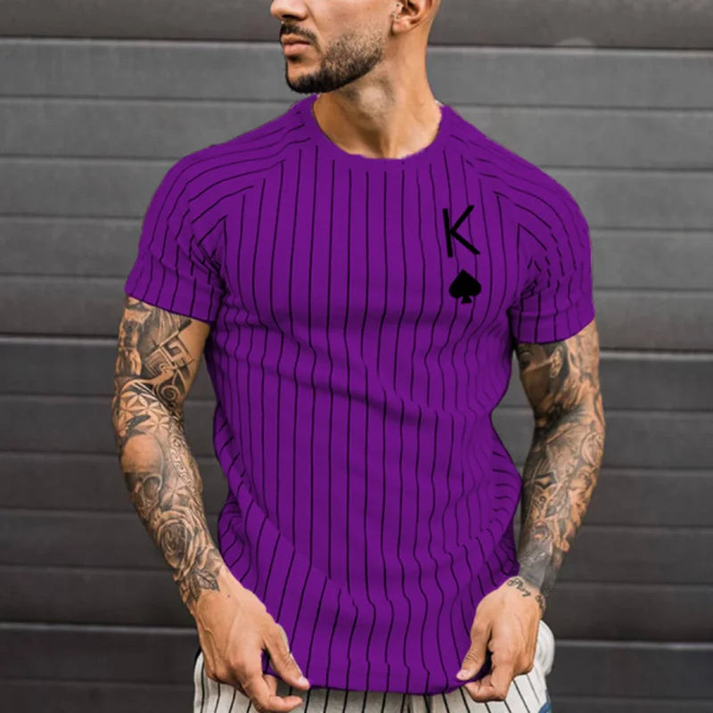 Poker Spade and King Summer Hot Sales Men's Vertical Striped T-shirt Round Neck