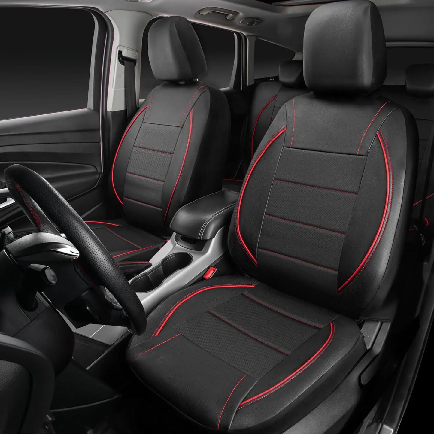 Universal Leather Car Seat Covers Red Simple Waterproof 5 Seat Car Seat Cover