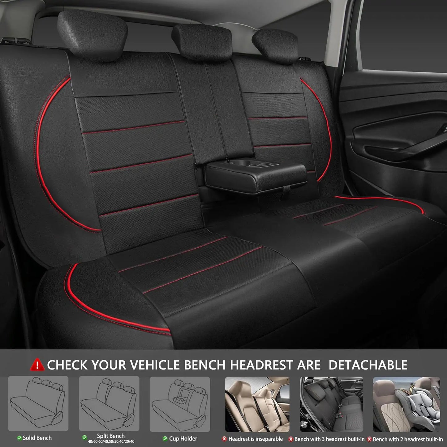 Universal Leather Car Seat Covers Red Simple Waterproof 5 Seat Car Seat Cover