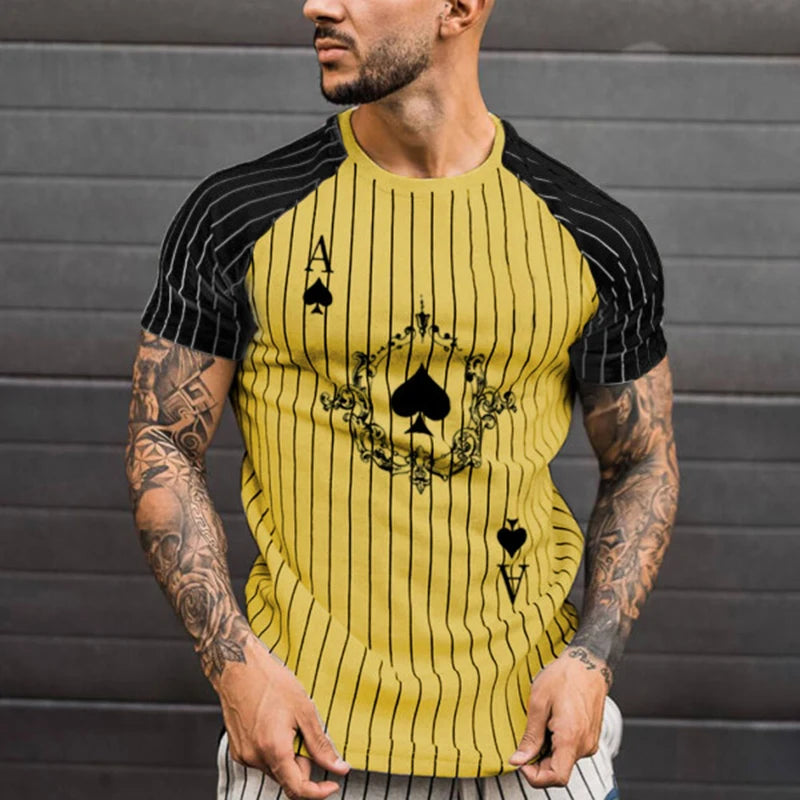 Poker Spade and King Summer Hot Sales Men's Vertical Striped T-shirt Round Neck