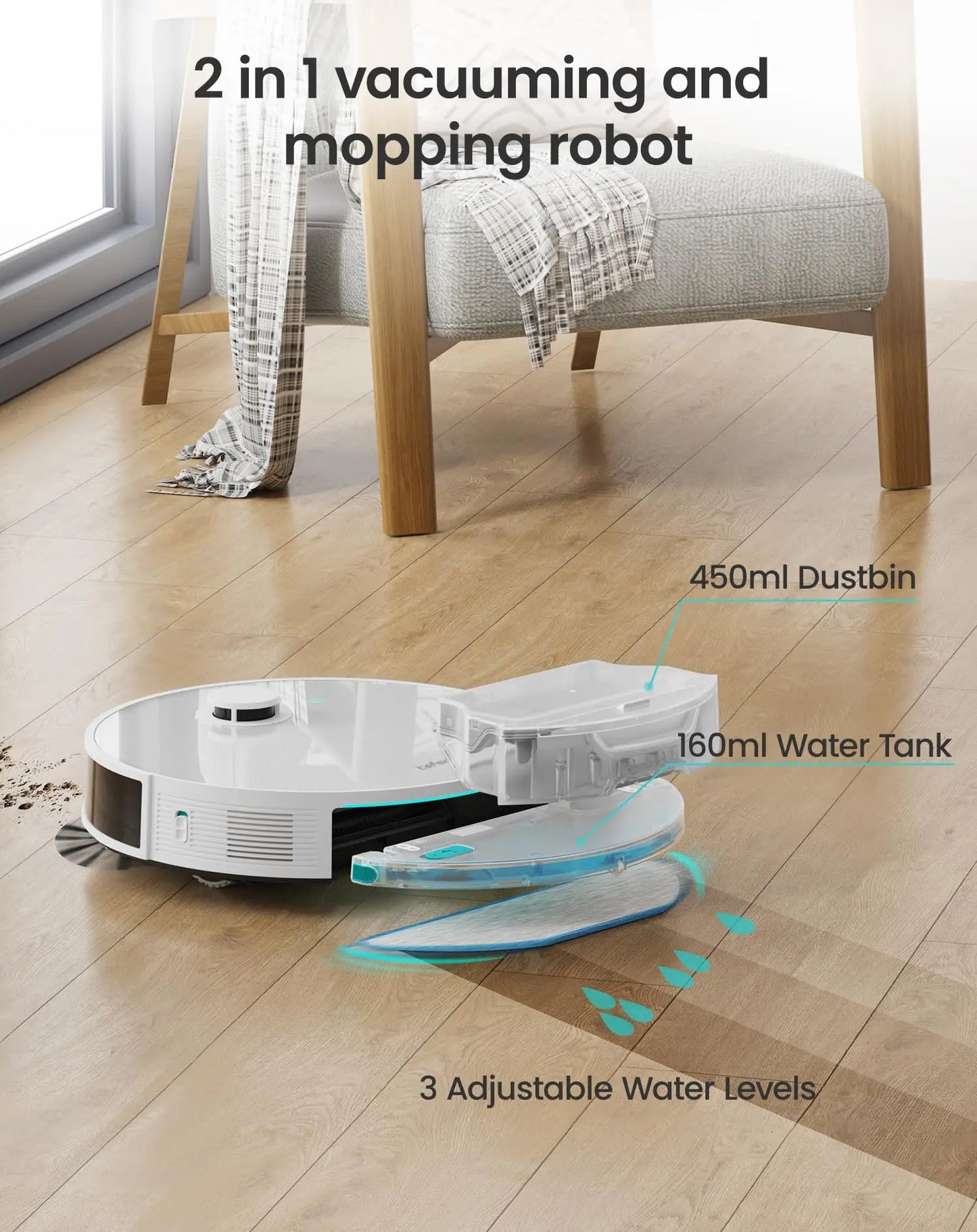Lefant N3 Robot Vacuum Cleaner with Mop,6000pa,dToF Laser Navigation, Sonic Vibration Wash 12000/min,Ultrasonic Carpet Detection