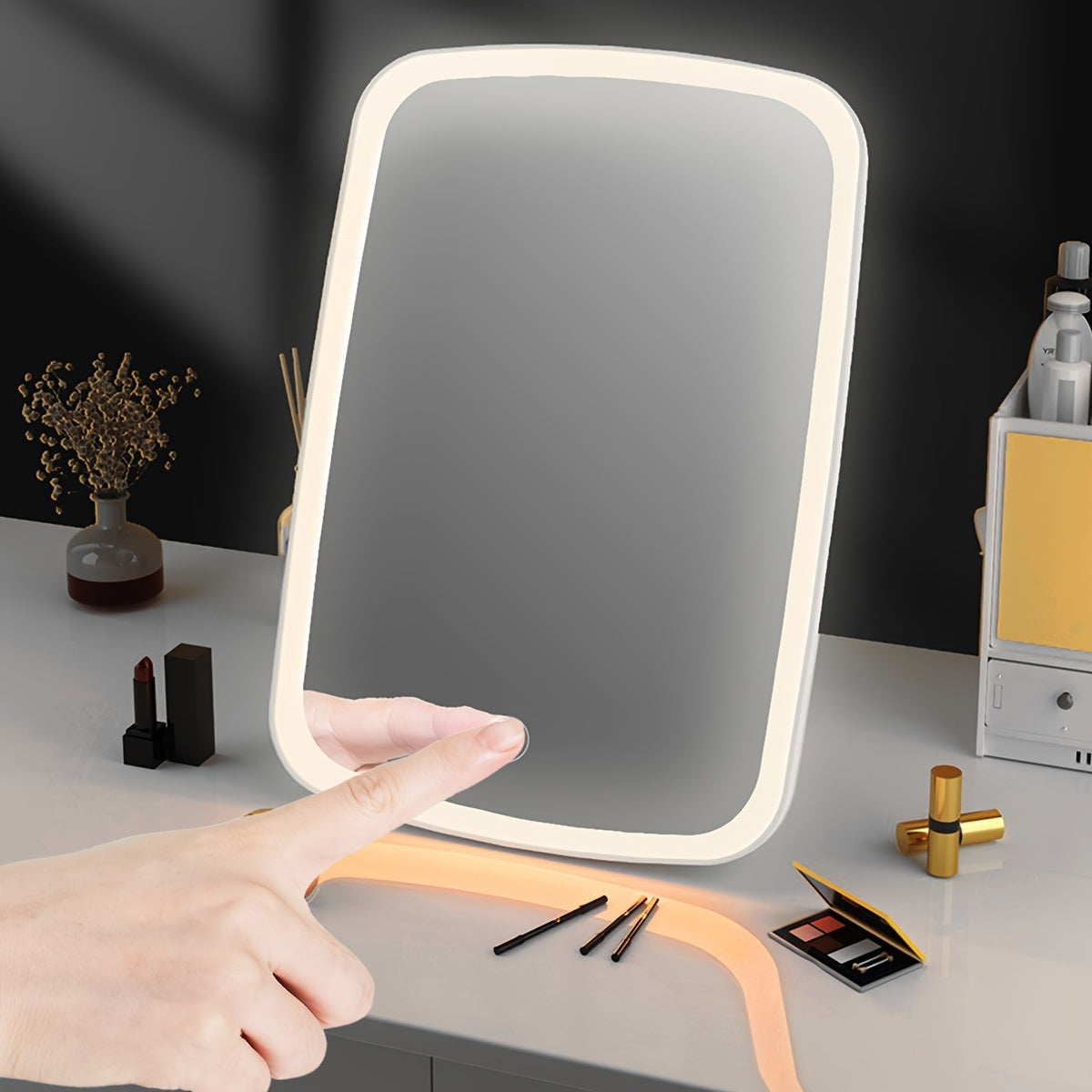 LED Makeup Mirror with Touch Sensor, 3 Color Lighting Modes - White, Natural & Warm Light, Adjustable Brightness,